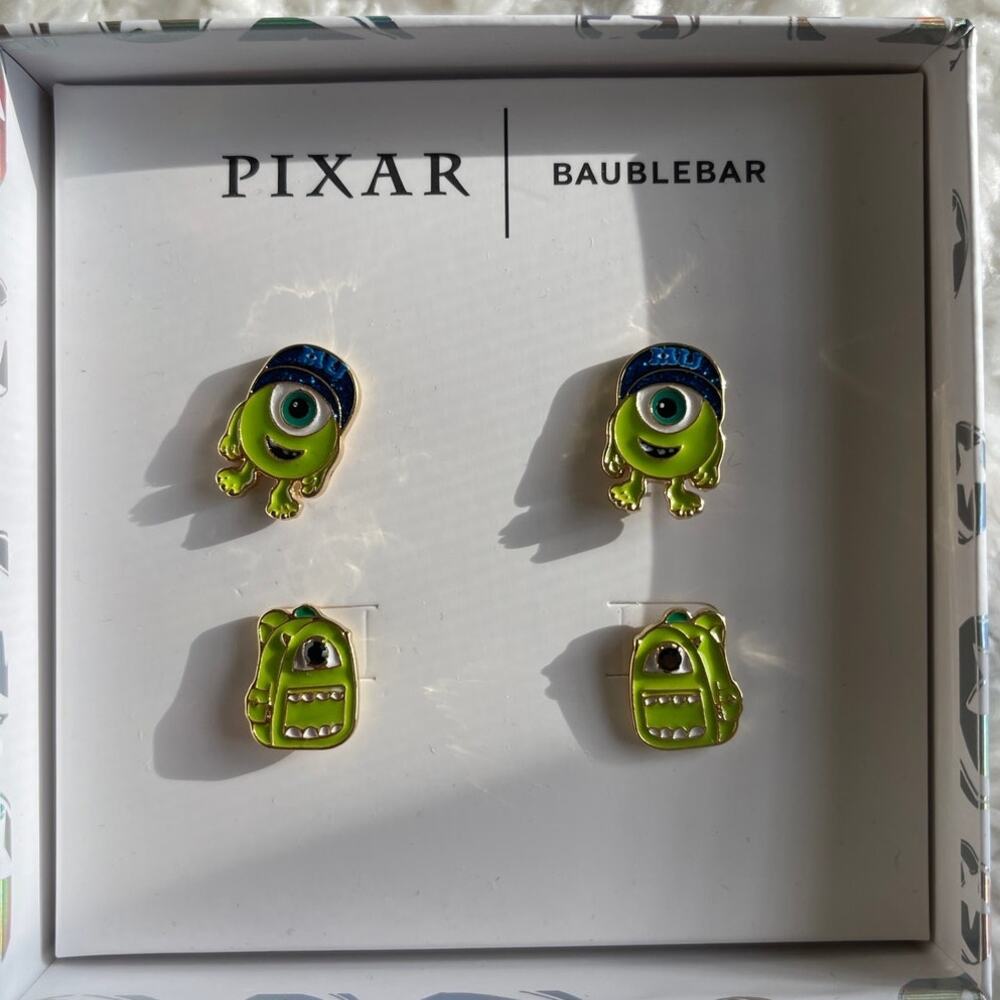 Disney Pixar BaubleBar Monsters Inc Mike Wazowski Stud Earrings 2 Pairs NEW